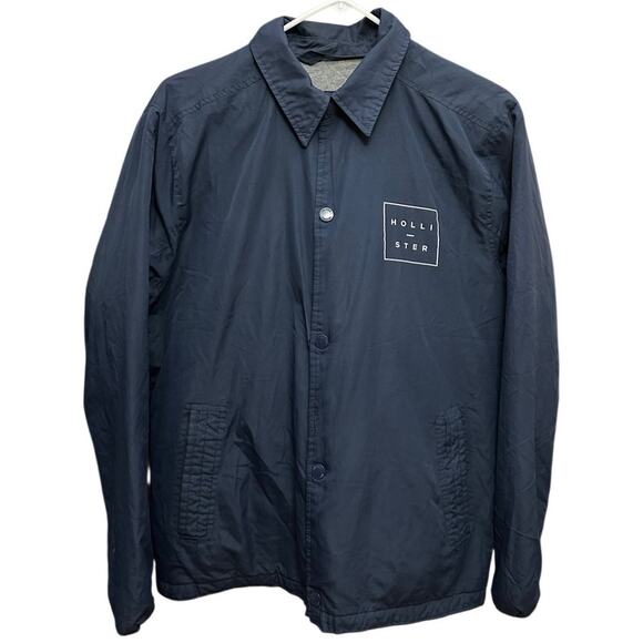 Hollister Jacket Men Padded Snap Buttons Polo Shirt Size Medium‎ Blue - Picture 1 of 10